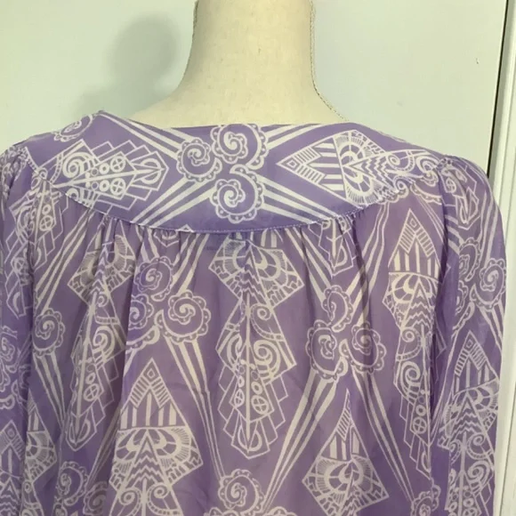 VINTAGE BOB MACKIE WEARABLE ART 100%SILK LILAC MEDIUM BLOUSE RARE ROMAN… - Picture 8 of 11